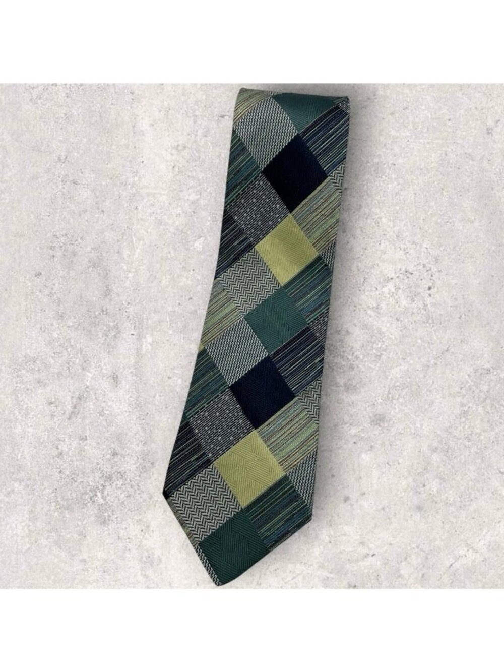 DORMEUIL Silk Tie ITALY Beige Green Tartan W:3.7" EUC